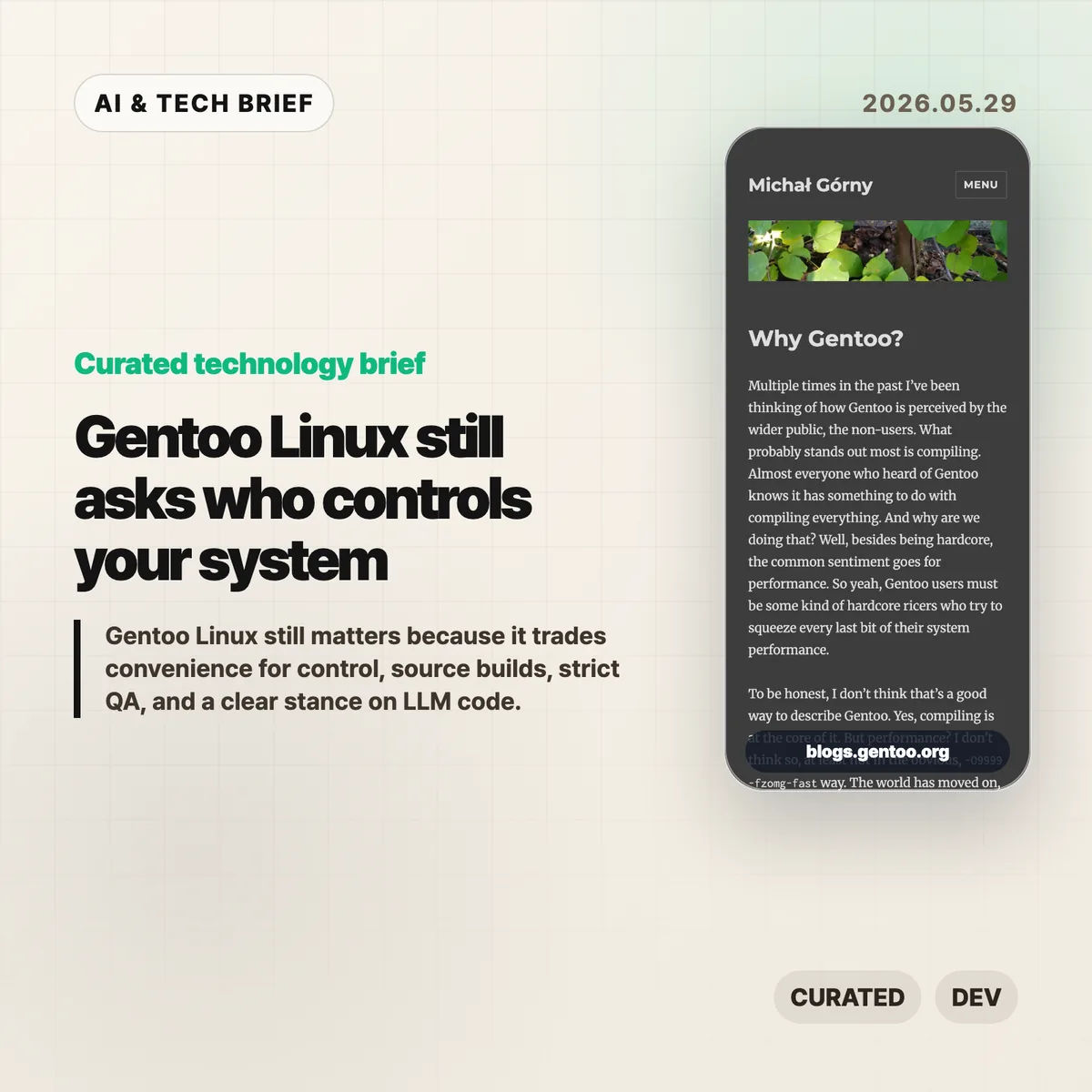Gentoo Linux still asks who controls your system