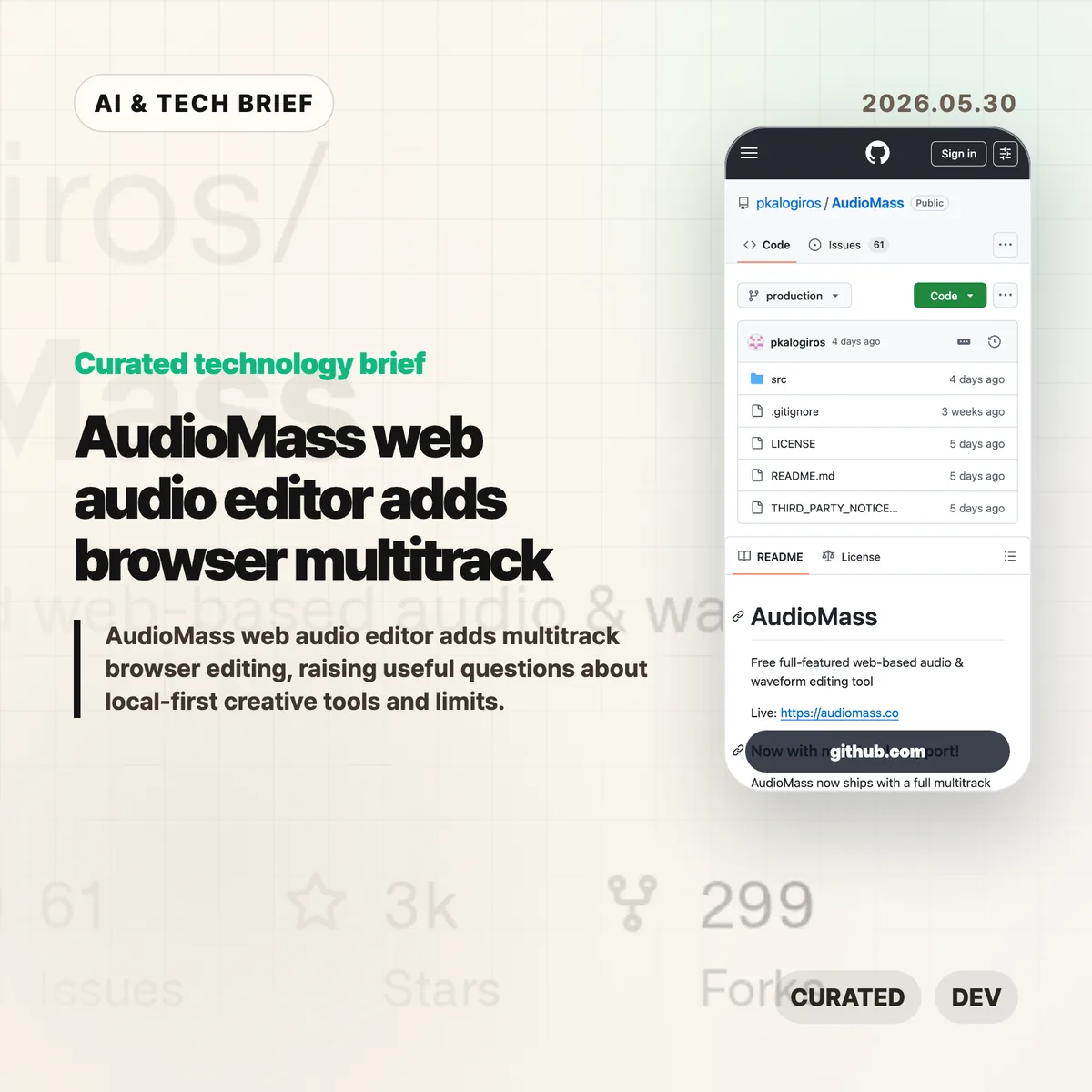 AudioMass web audio editor adds browser multitrack
