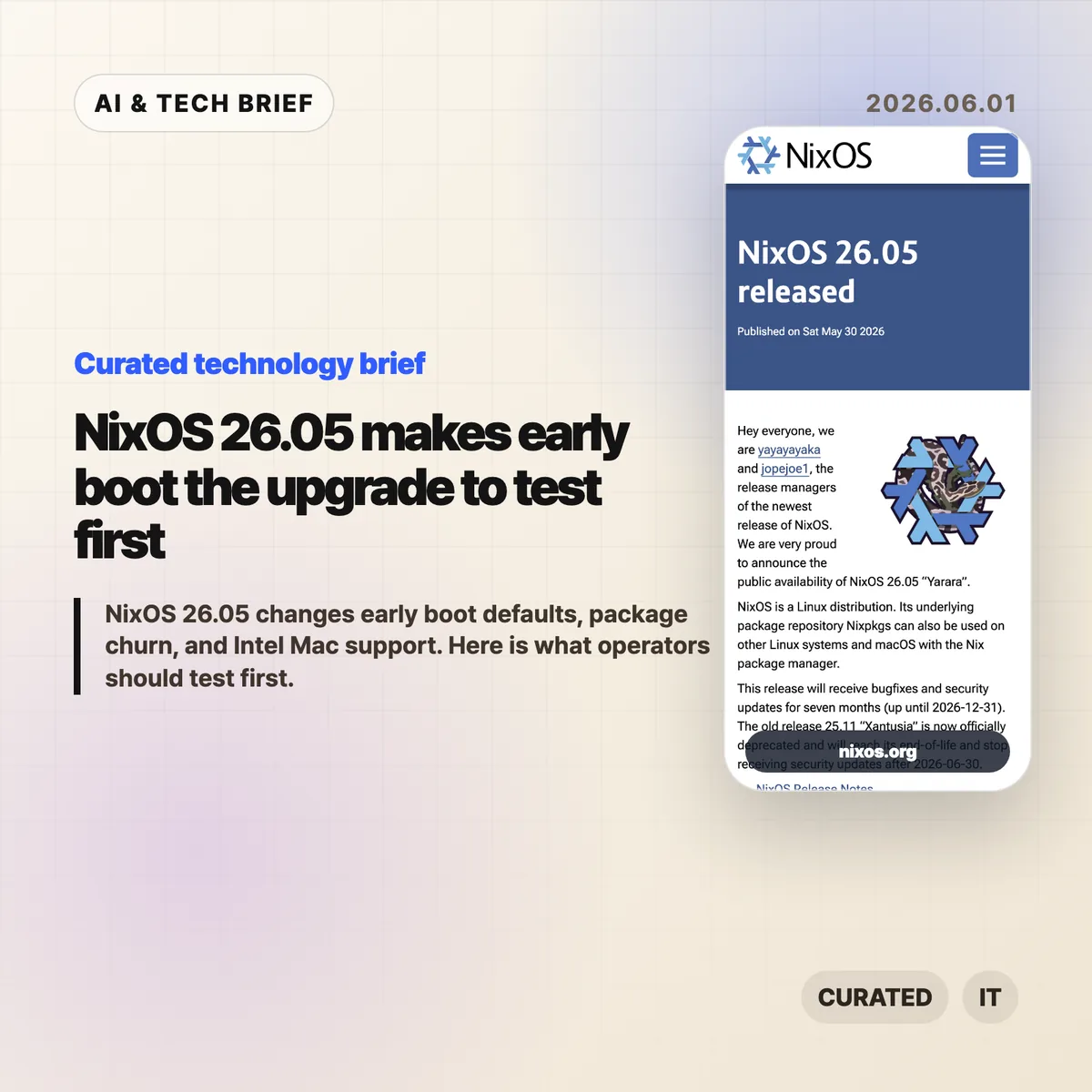 NixOS 26.05 makes early boot the upgrade to test first