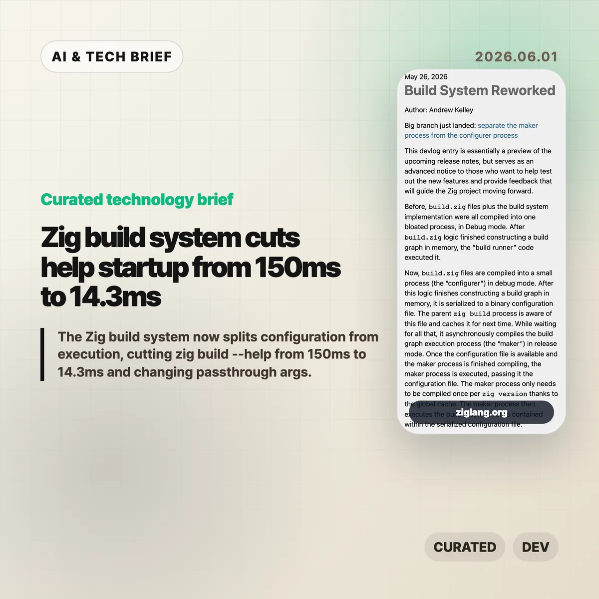 Zig build system cuts help startup from 150ms to 14.3ms