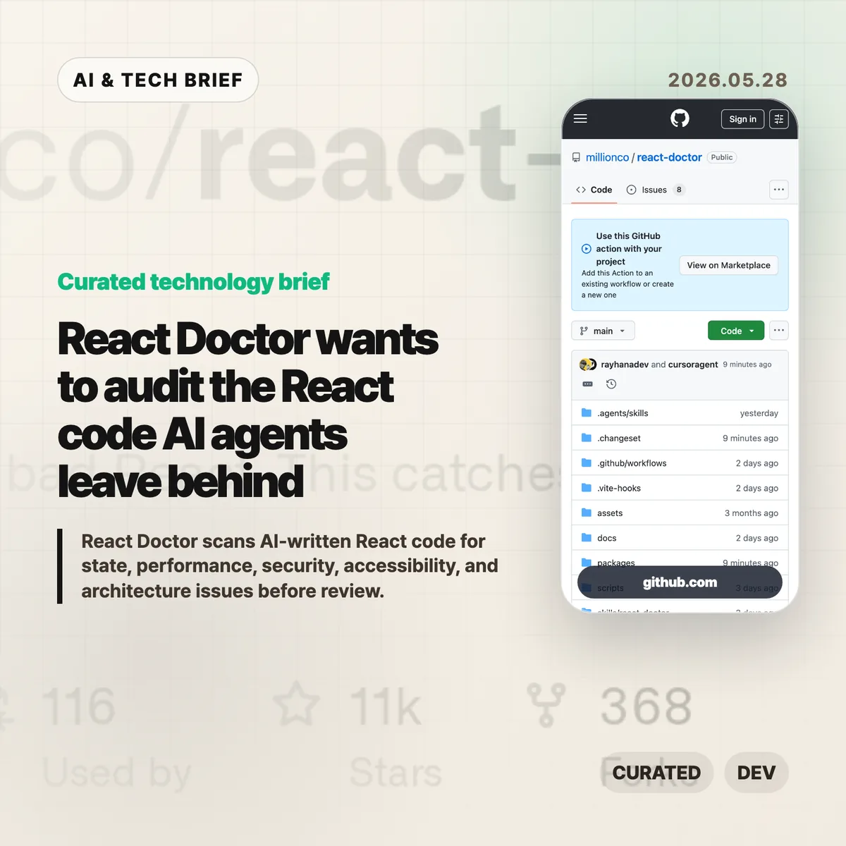 React Doctor wants to audit the React code AI agents leave behind