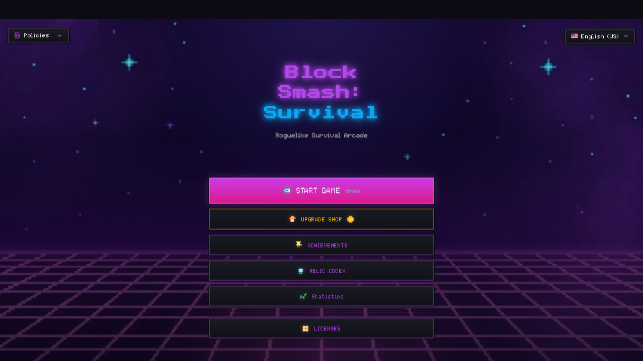 Block Smash: Survival English menu screenshot