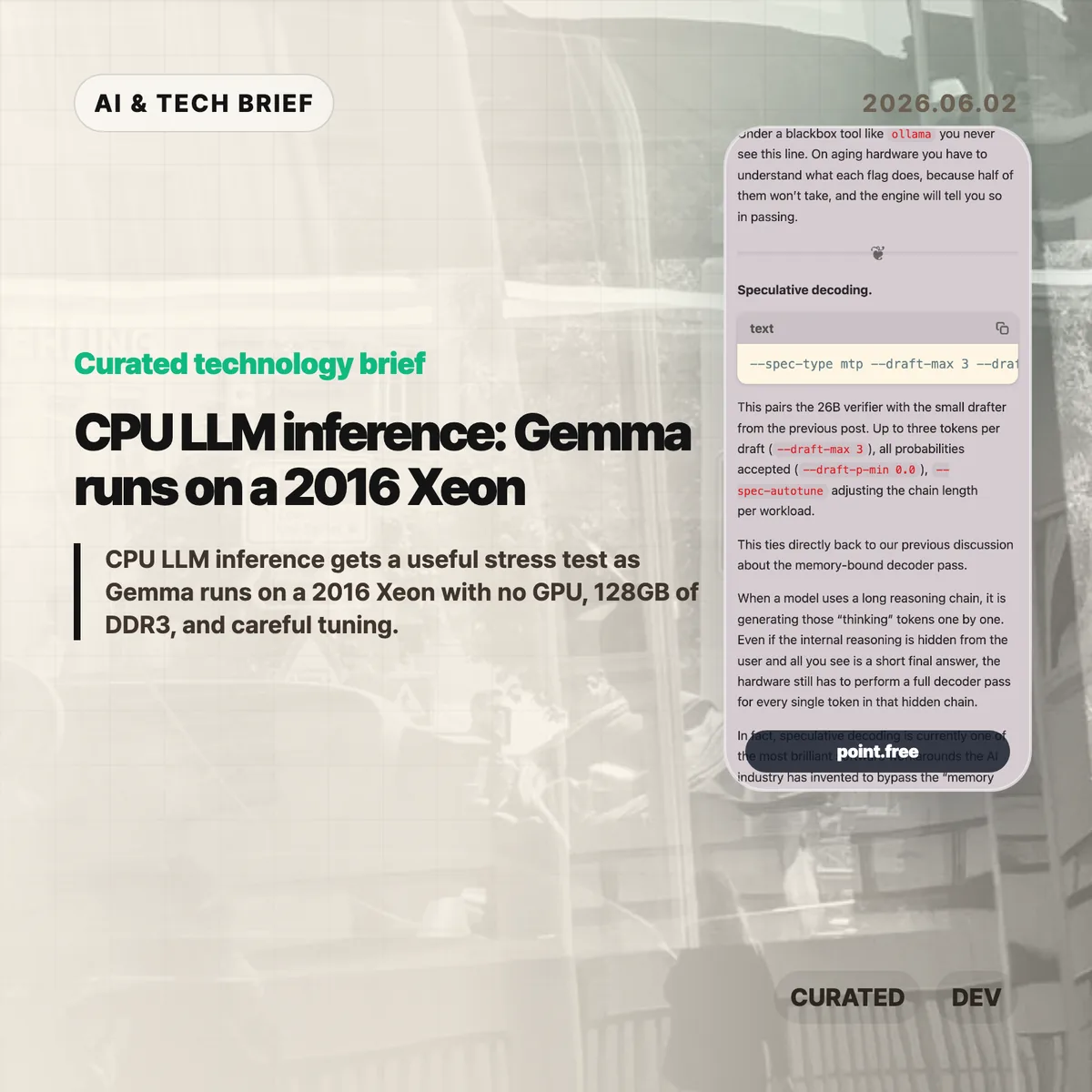 CPU LLM inference: Gemma runs on a 2016 Xeon