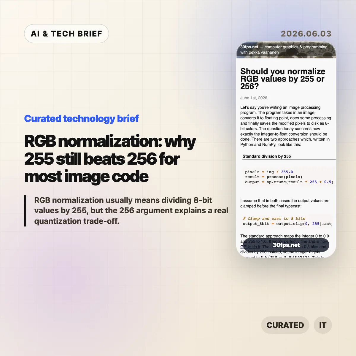 RGB normalization: why 255 still beats 256 for most image code