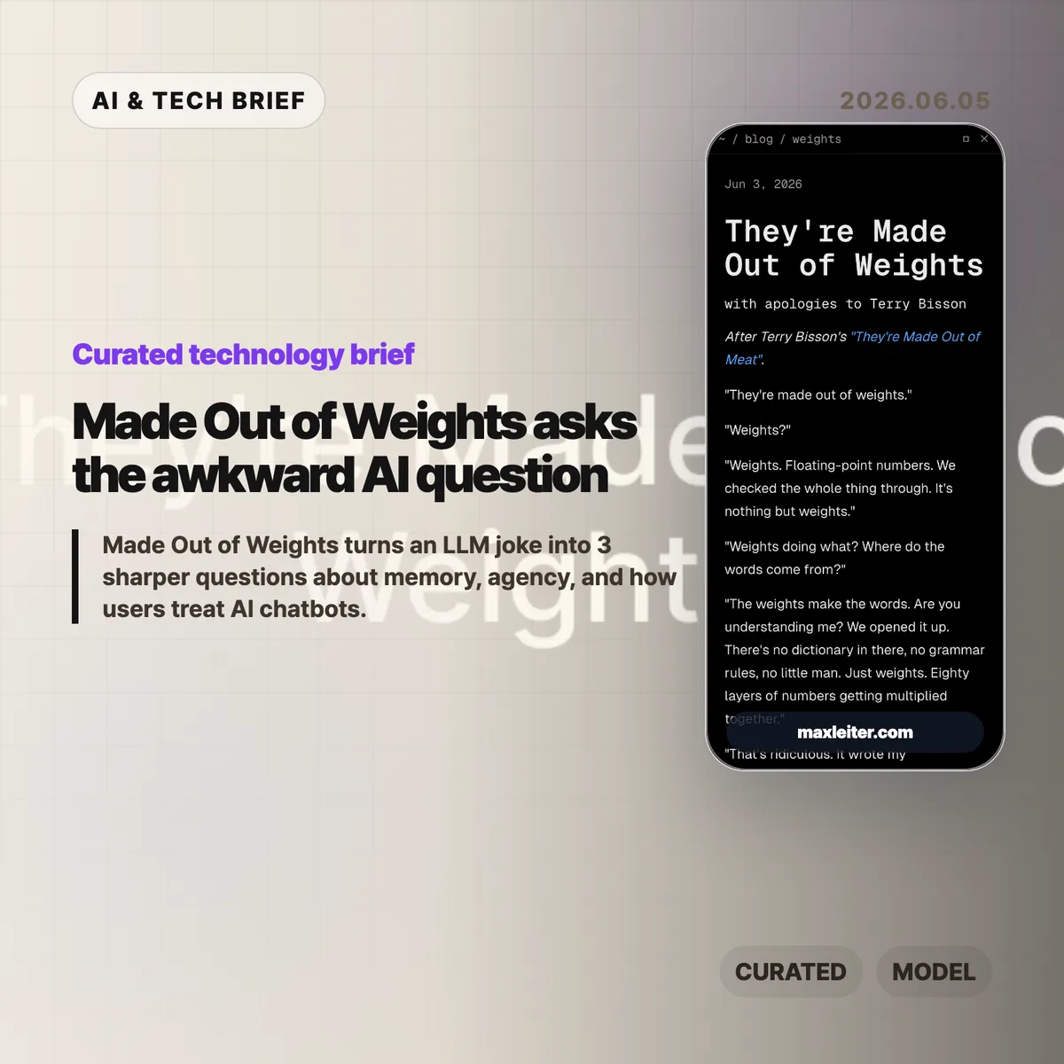 Made Out of Weights asks the awkward AI question