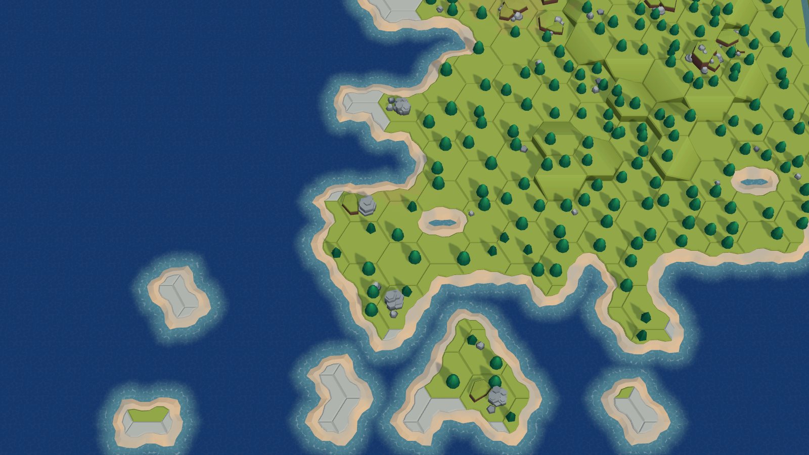 Rill & Reef coastline with many small islands and forested hills
